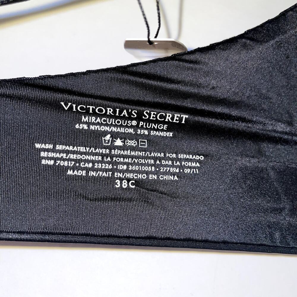 Victoria's Secret Bra 38C Black Bling Miraculous Bombshell Plunge Padded 2 Cup - Picture 6 of 9